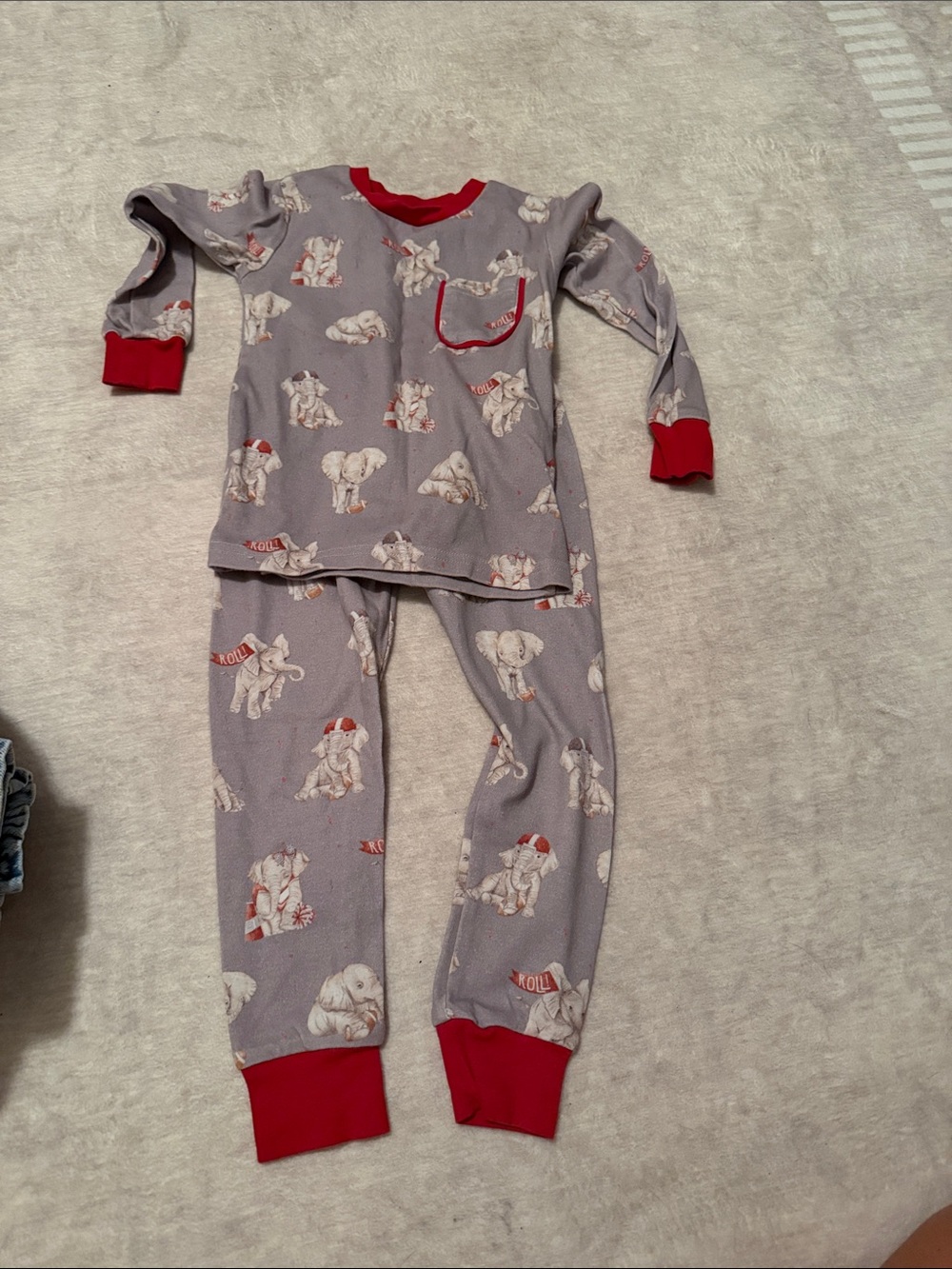 Alabama Elephant Print Kids Pajama Set with Red Trim